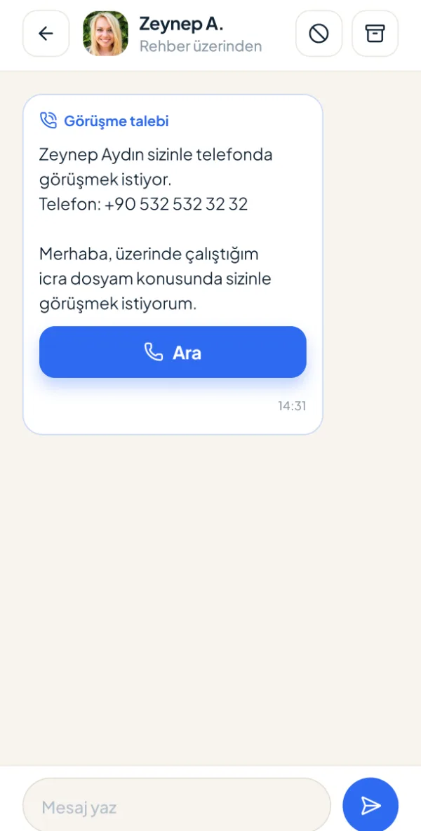 Telefonla görüşme talebi — ekran görüntüsü