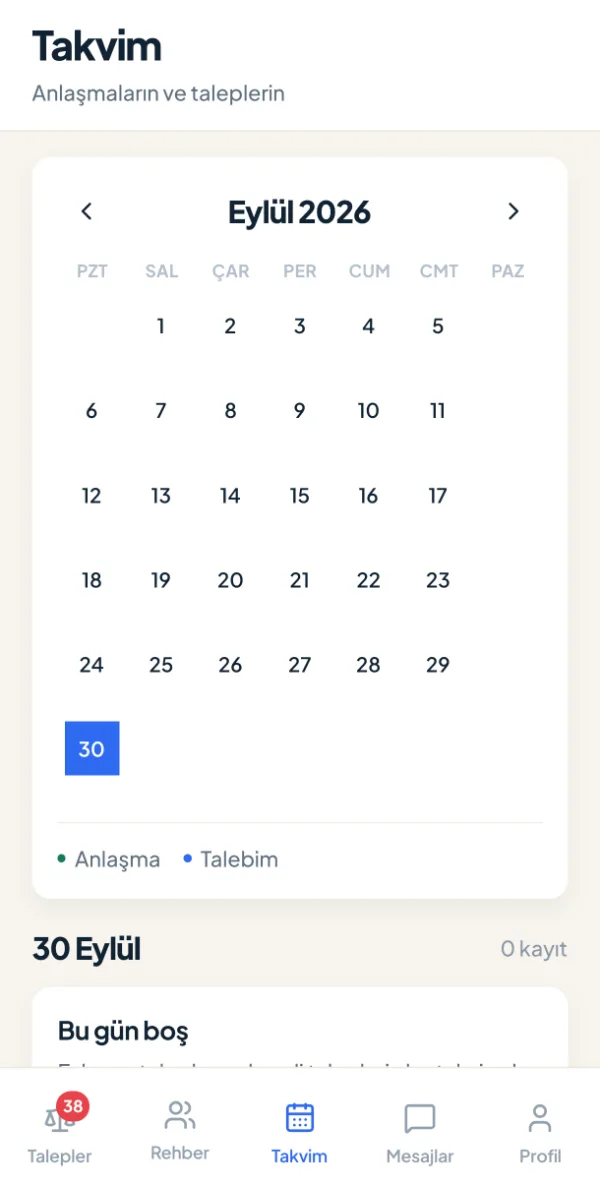 Anlaşmaların ve taleplerin — ekran görüntüsü