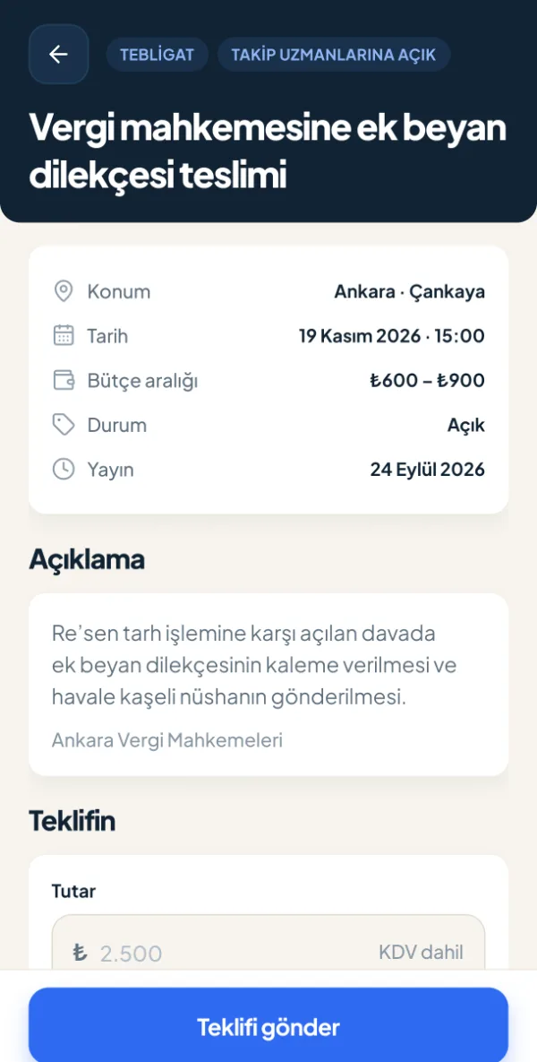 Başvuru değil, net bir teklif — ekran görüntüsü